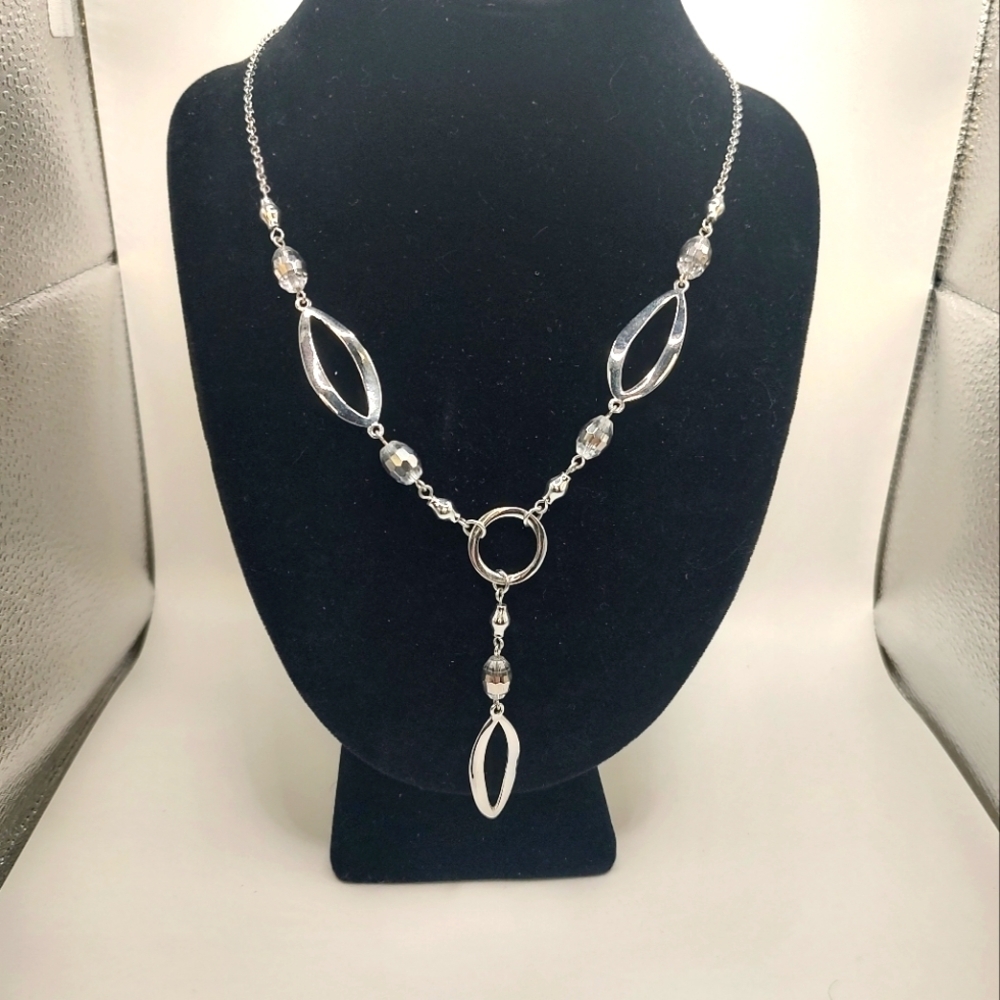 Lia Sophia Escapade Necklace Y-Drop Silver Tone Chain Glass Beads Jewelr…